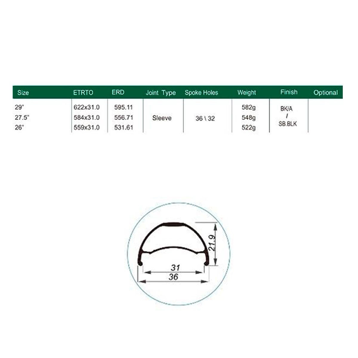 Llanta Weinmann U36 TL 29 32H Presta Con Ojetillos
